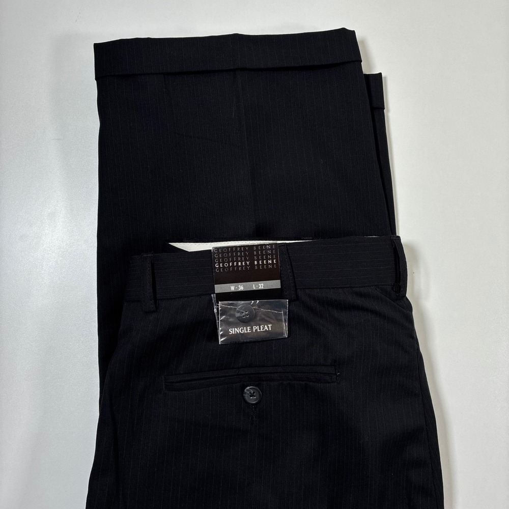 NEW Geoffrey Beene Dress Pants 36x32 Black Pinstripe Pleated Cuffed 90s Y2K